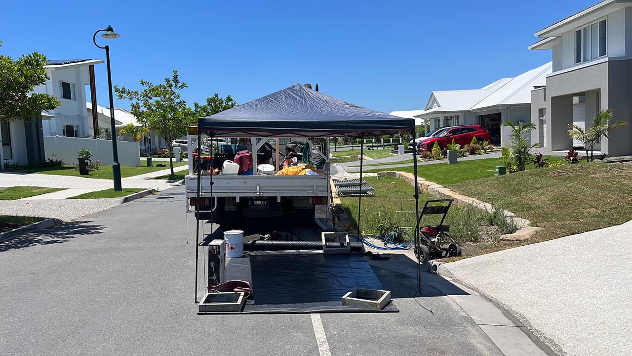 Bunce ute with tools ready at new estate