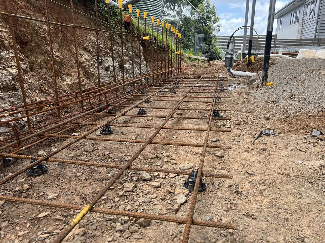 Retaining wall rebar footing side view